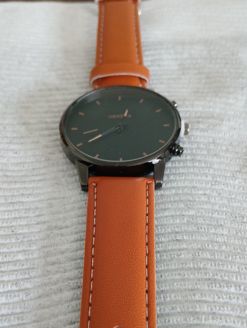Geneva Men’s Orange Leather Strap Watch with Black Dial